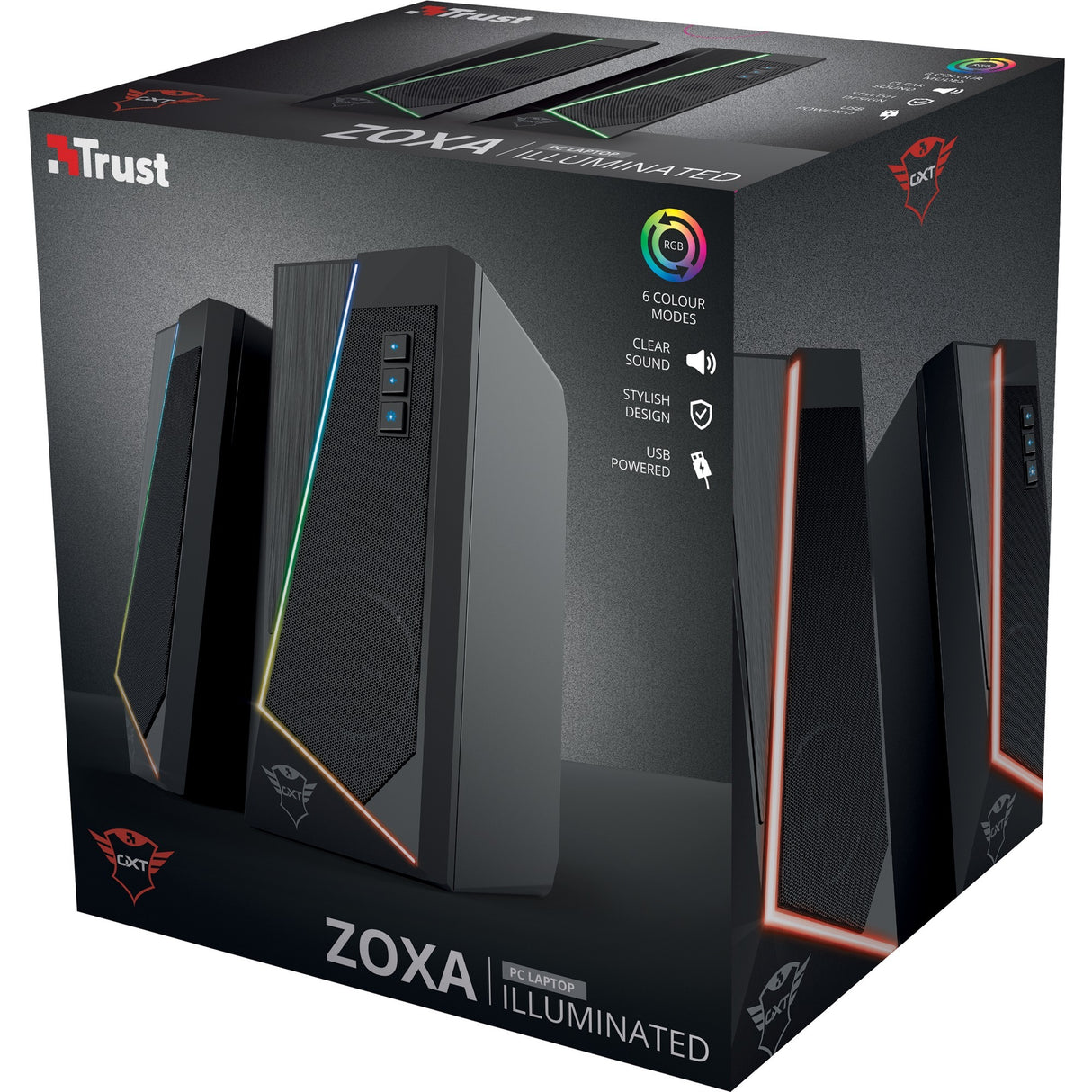 Trust gxt 609 zoxa rgb-verlichte speakerset pc-luidspreker (zwart, rgb led)