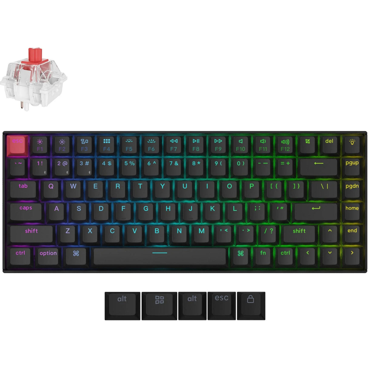 Keychron k2 qmk-b1 rgb mechanisch toetsenbord (zwart, us lay-out (qwerty), super red, 75%, rgb leds, cherry double-shot pbt, bluetooth 5.2 | usb-c)
