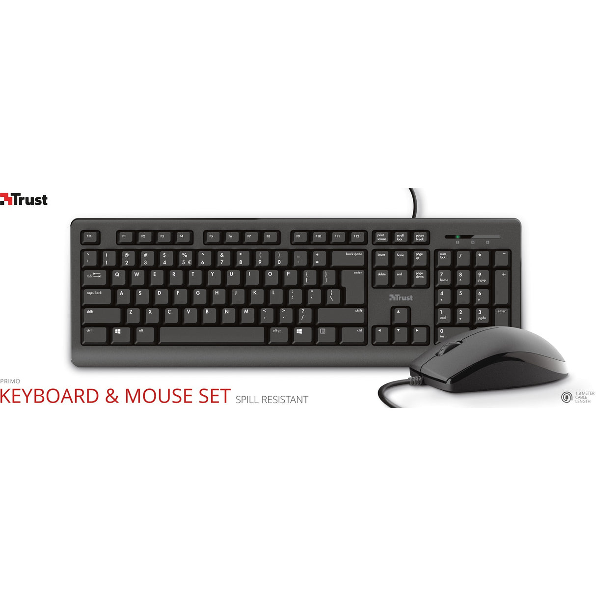 Trust primo keyboard mouse set, desktopset (zwart, us lay-out, membraan)