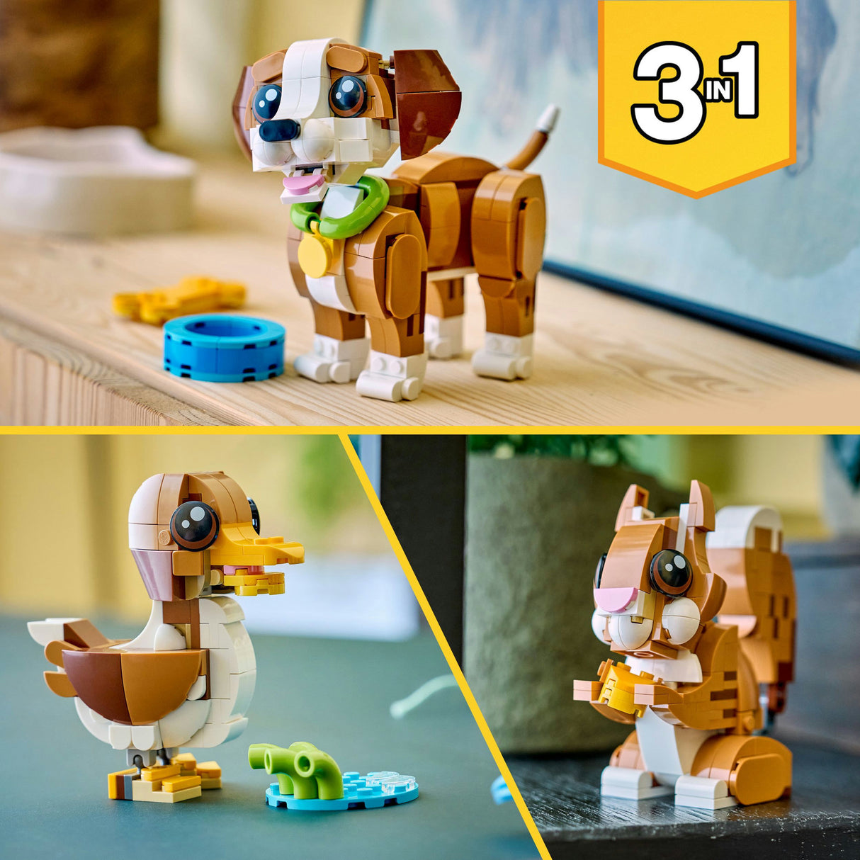 Lego ® creator 3in1 schattige dieren: speelse puppy - dierenset - bouw om tot eekhoorn of eend - 31382