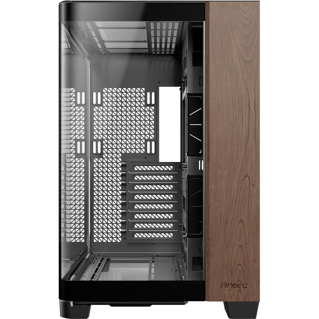 Antec c8 curve wood midi tower behuizing (zwart houtkleur | 2x usb-a | 1x usb-c | tempered glass)