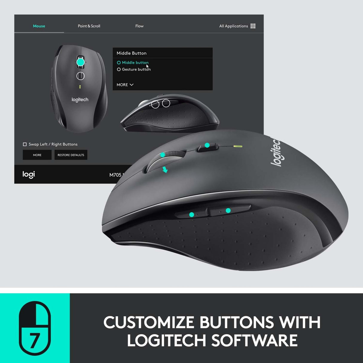 Logitech m705 wireless marathon mouse (antraciet, 1000 dpi)