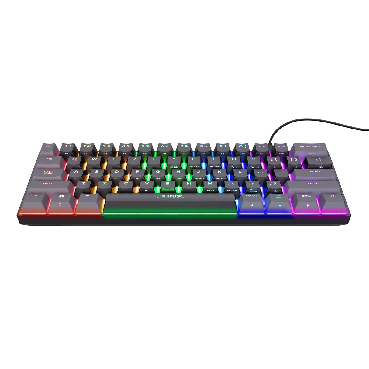 Trust gxt 867 acira 60% mini mechanisch gaming toetsenbord (zwart, us lay-out (qwerty), outemu red, 60%, rgb)