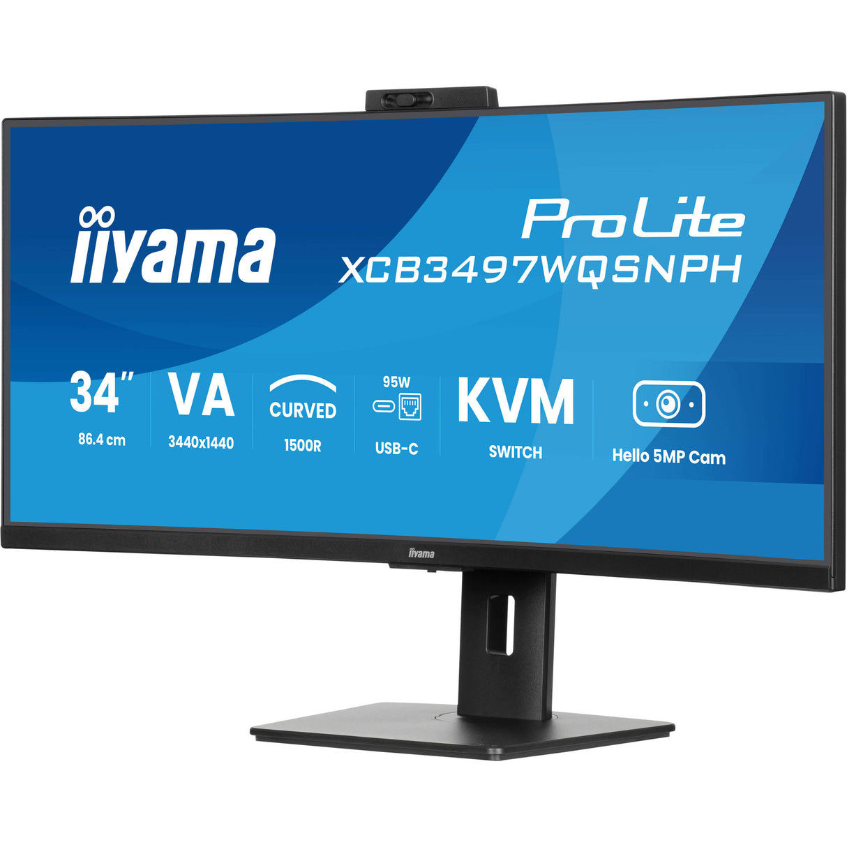 Iiyama prolite xcb3497wqsnph-b1 34 curved ultrawide monitor (zwart, 2x hdmi, displayport, 2x usb-a, 3x usb-c, rj-45)