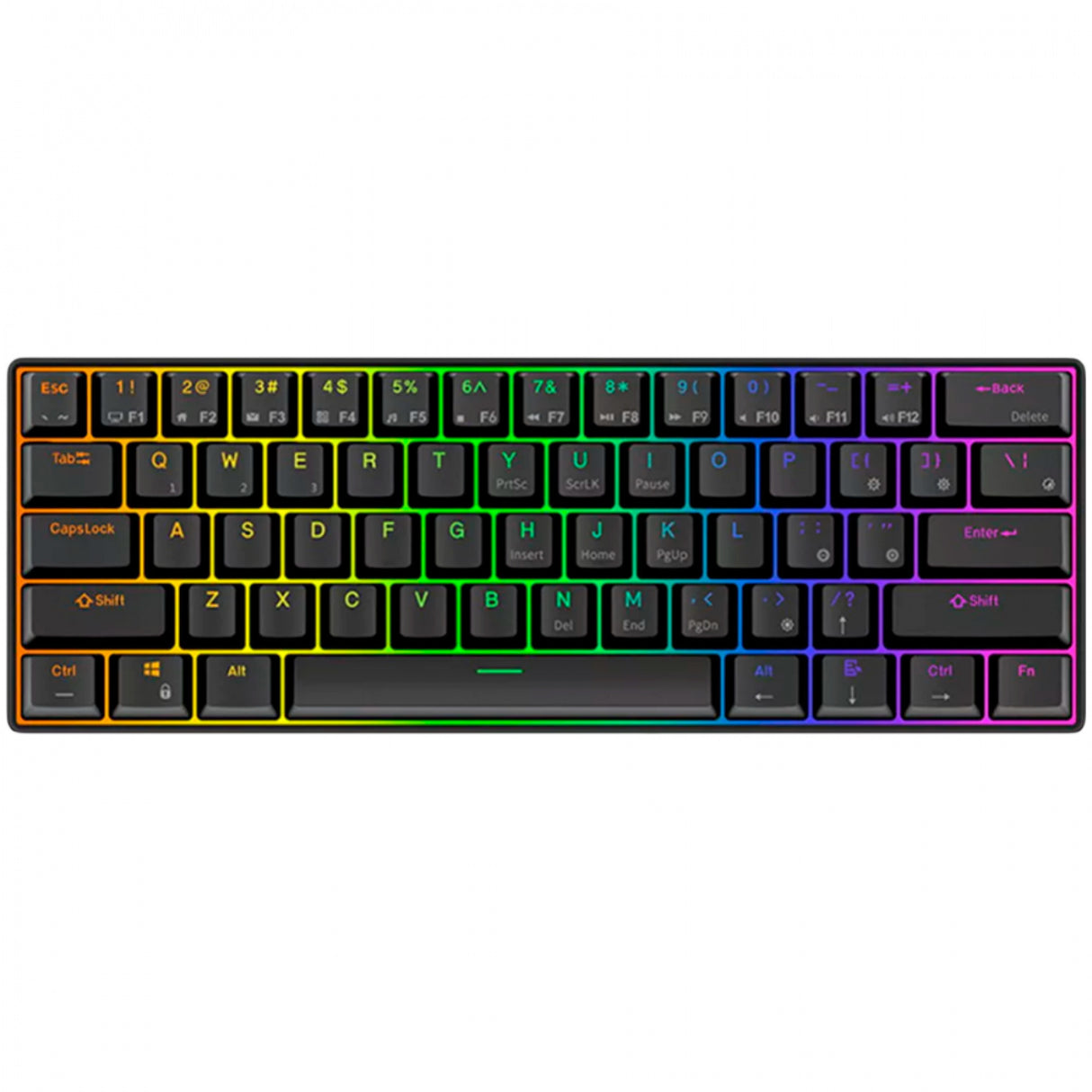 Royal kludge rk61 draadloos mechanisch toetsenbord (zwart, us lay-out (qwerty), 60%, red switch, rgb, hot swap, 2.4 ghz | usb-c | bluetooth)