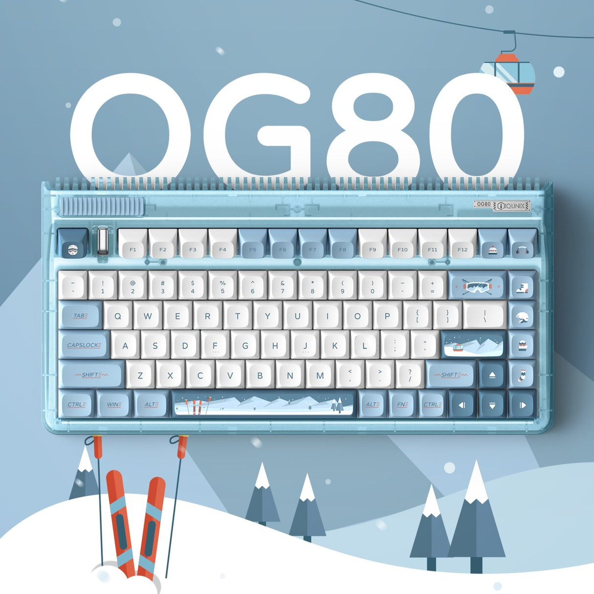 Iqunix og80 wintertide wireless mechanical keyboard (lichtblauw, us lay-out (qwerty), iqunix moonstone, 80% (tkl), rgb leds, hot-swappable, pbt, 2.4ghz | bluetooth 5.1 | usb-c)