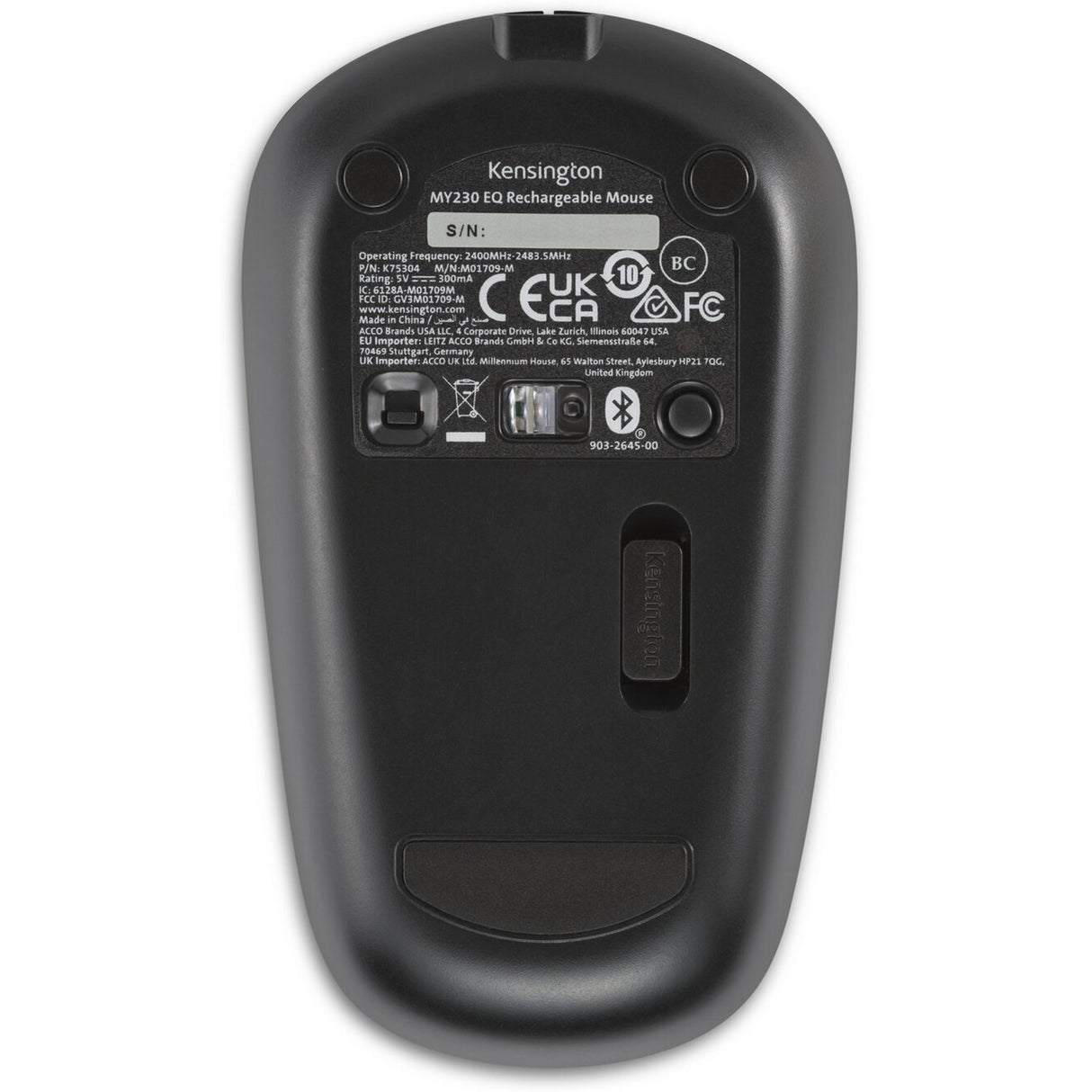 Kensington my230 eq rechargeable mouse - wireless – midsize (zwart, bluetooth, 2.4 ghz)