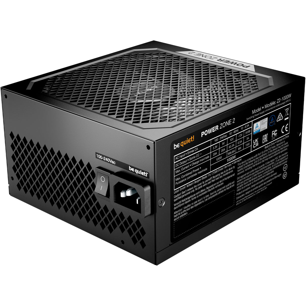 Be quiet! power zone 2 modulaire 1000 watt voeding (zwart, 1x 12v-2x6, 3x pcie)