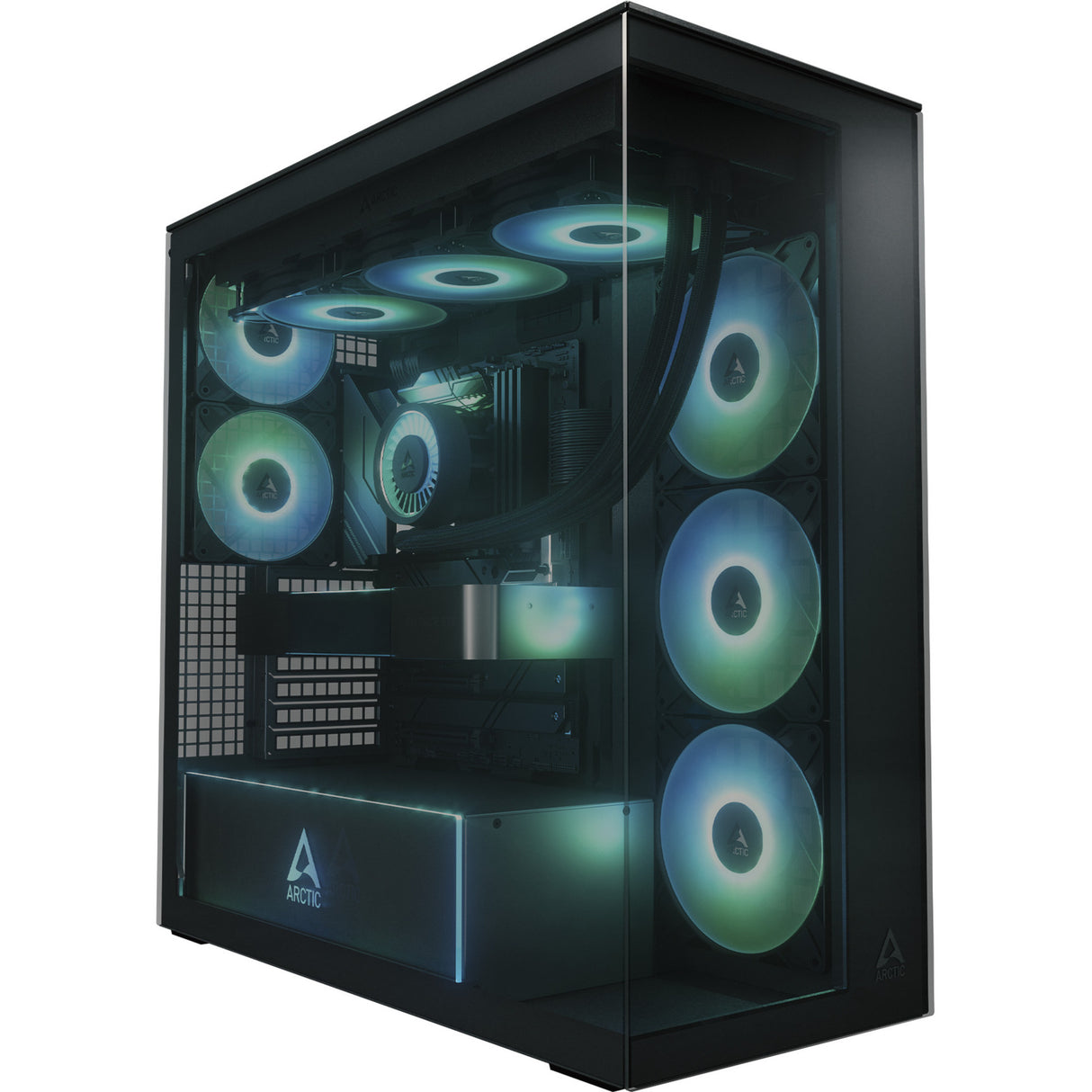 Arctic xtender vg midi tower behuizing (zwart (mat) | 2x usb-a | 1x usb-c | rgb | tempered glass)