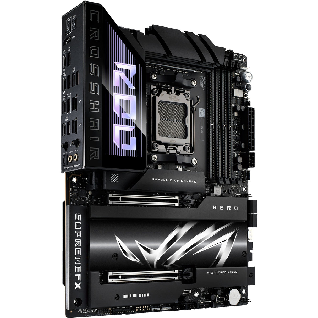 Asus rog crosshair x870e hero socket am5 moederbord (raid, 5gb-lan, 2,5gb-lan, wi-fi 7, bt, sound, atx)