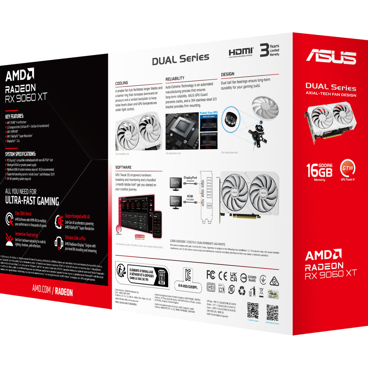 Asus radeon rx 9060 xt dual white edition 16gb grafische kaart (wit, rdna4, gddr6, 2x displayport, 1x hdmi 2.1)