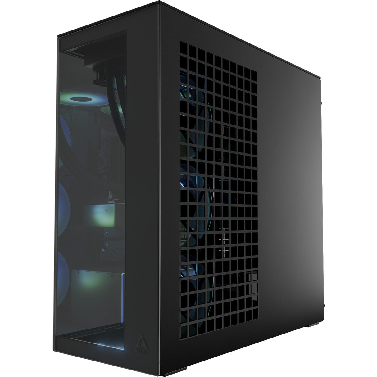 Arctic xtender midi tower behuizing (zwart (mat) | 2x usb-a | 1x usb-c | rgb | tempered glass)