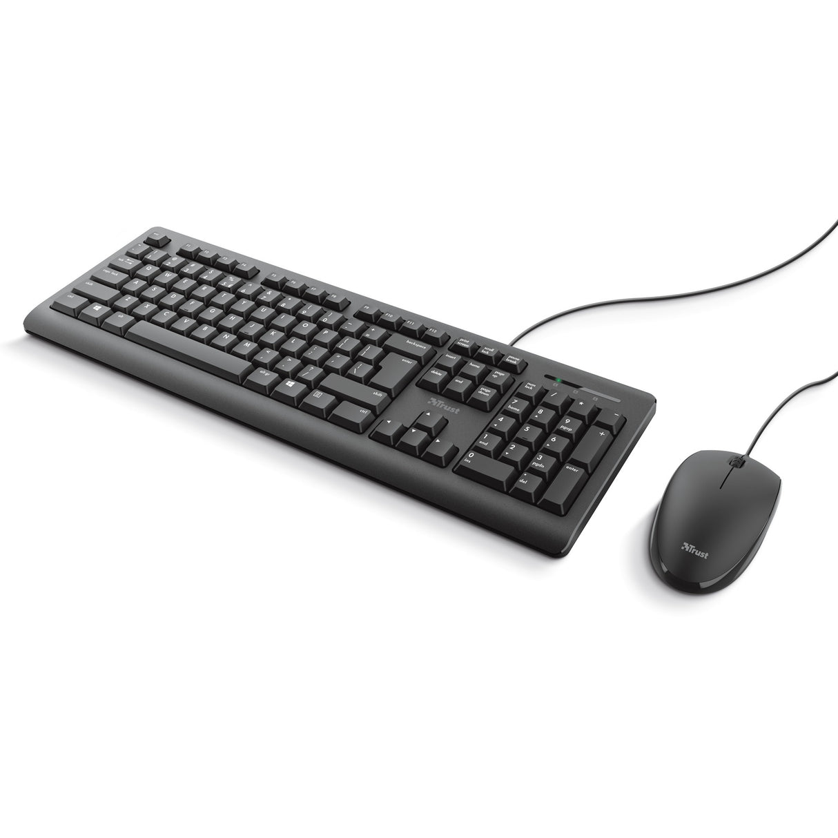 Trust primo keyboard mouse set desktopset (zwart, us lay-out (qwerty), membraan, 100%)