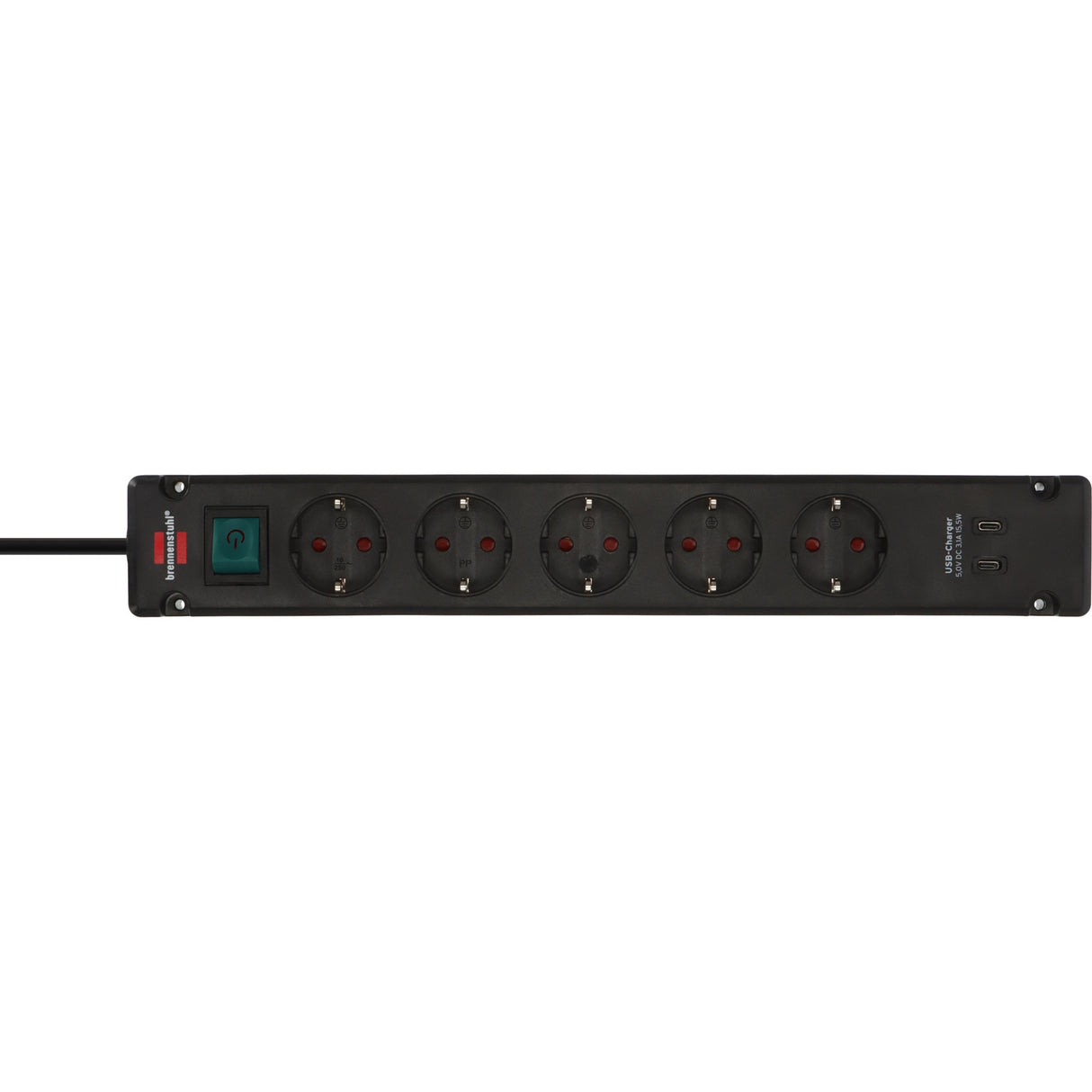 Brennenstuhl stekkerdoos 5-voudig met 2 usb c-laadpoorten (stekkerdoos usb c met schakelaar en 3m kabel, verdeeldoos voor wandmontage)
