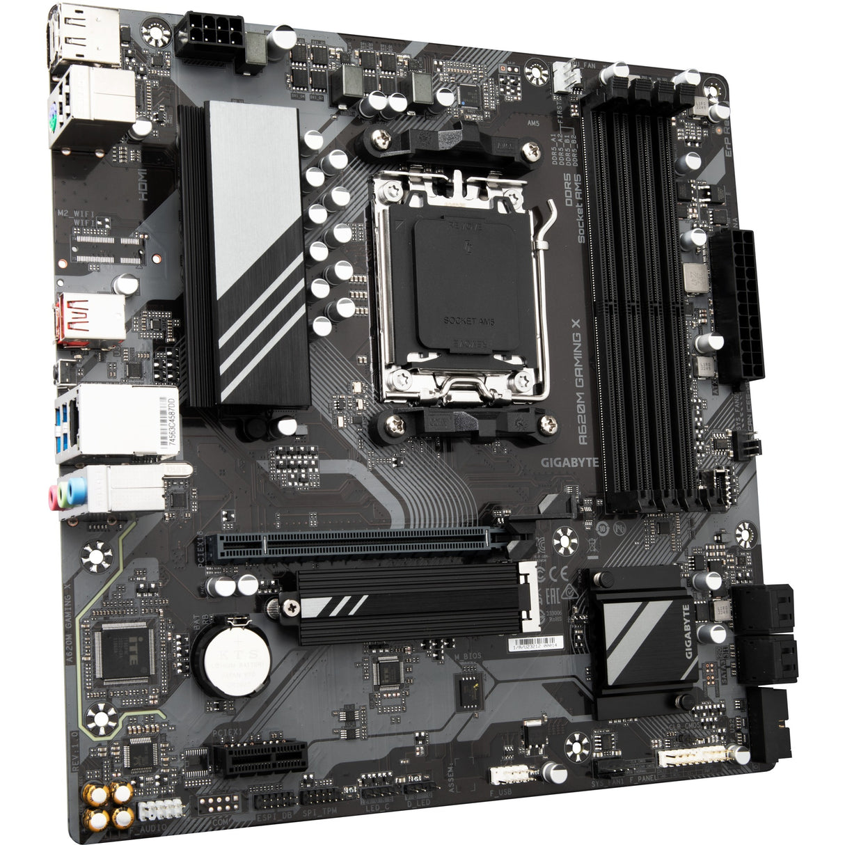 Gigabyte a620m gaming x (rev. 1.0) socket am5 moederbord (zwart grijs, raid, gb-lan, sound, µatx)