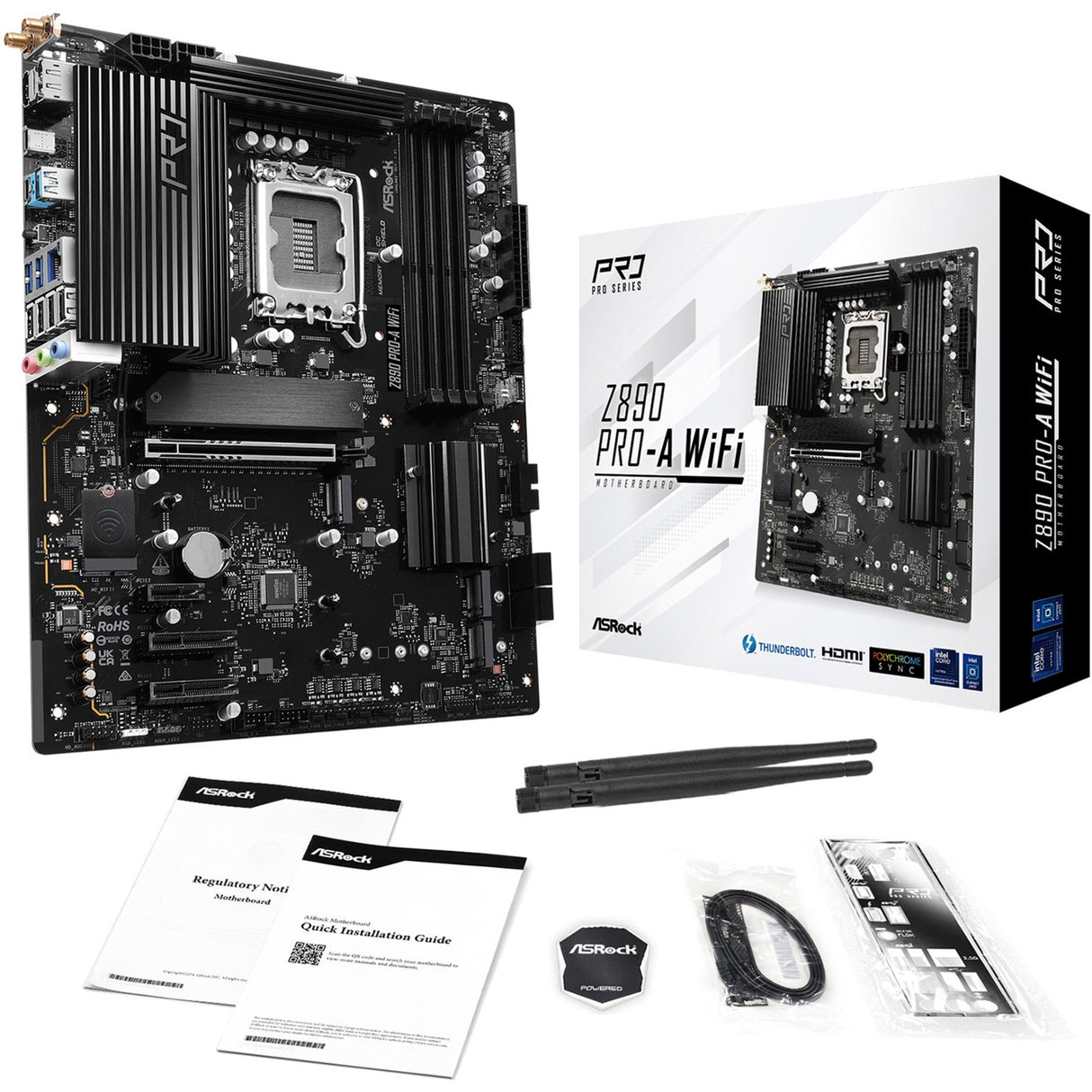 Asrock z890 pro-a wifi socket 1851 moederbord (zwart, raid, 2.5gb-lan, wi-fi 6e, bt, sound, atx)