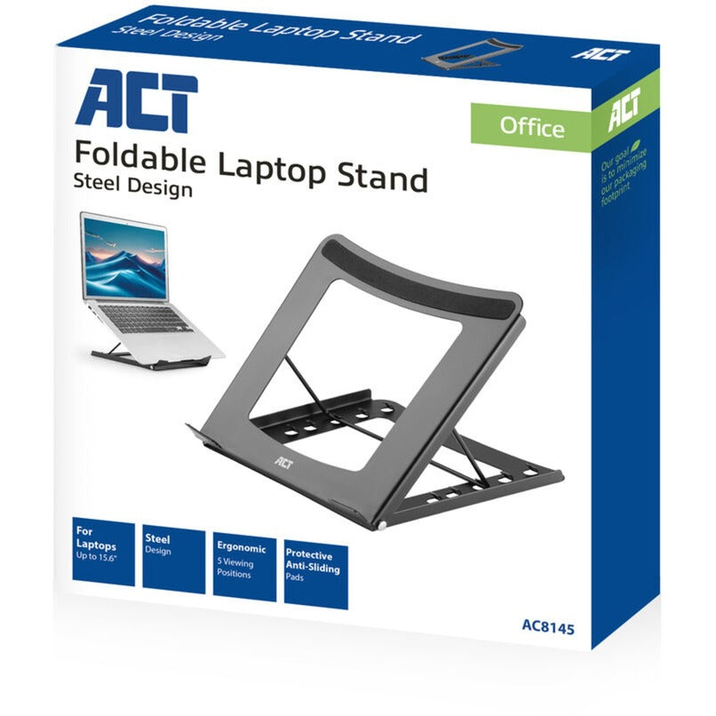 Act connectivity laptopstandaard, inklapbaar, hoogte verstelbaar in 5 standen (zwart)