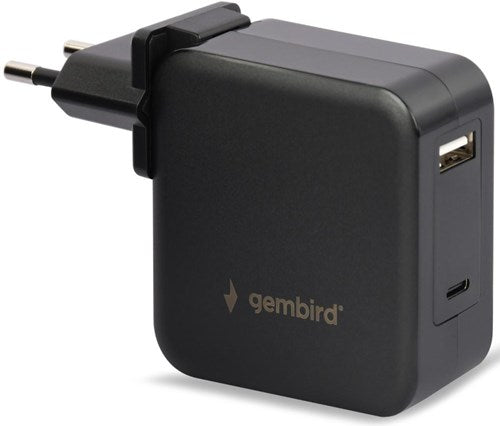 Enzo gembird usb-c snellader-laptopvoeding 60w usb + usb-c zwart - 9550195