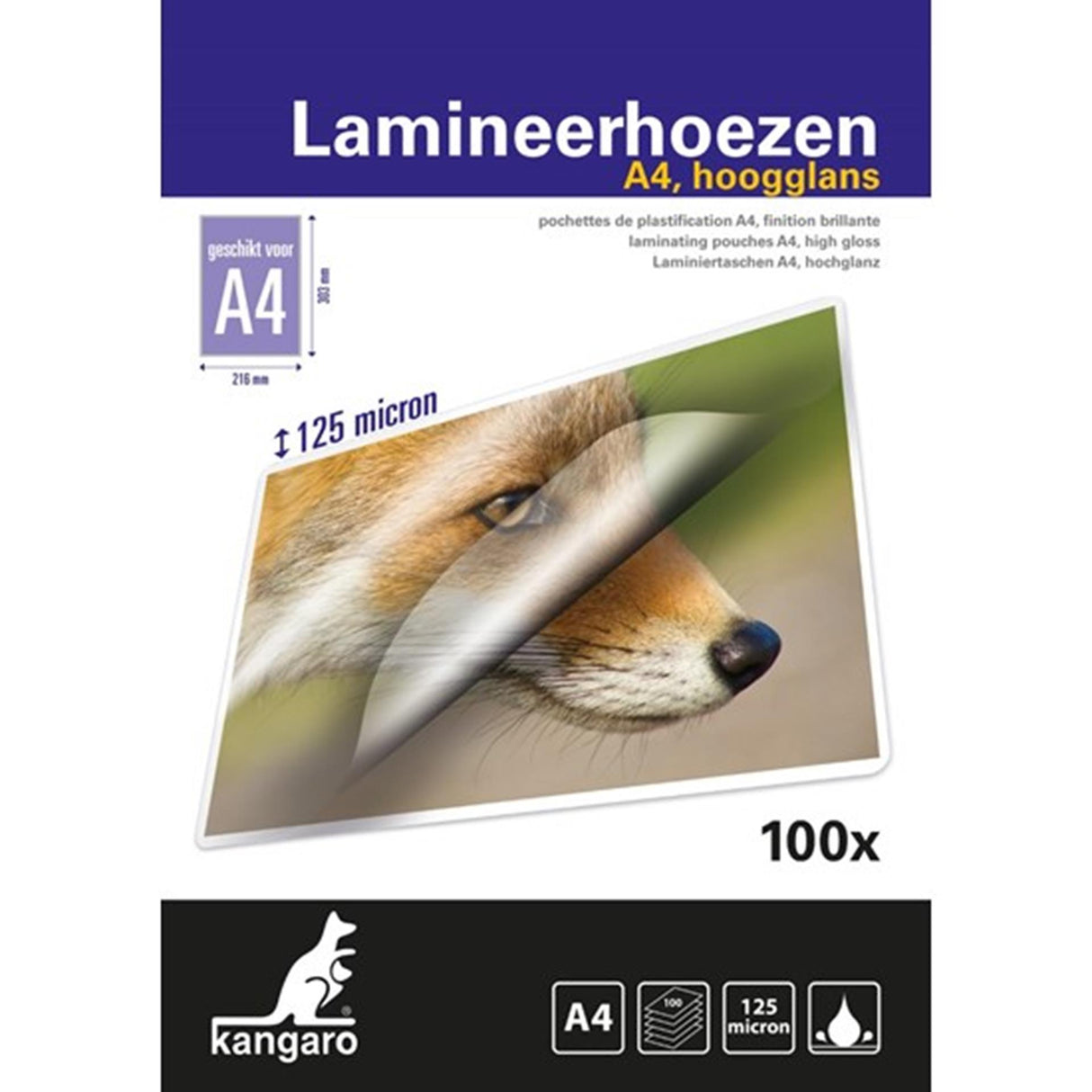 Kangaro lamineerhoes - a4 - 125 micron - glanzend - 100 stuks - k-16009