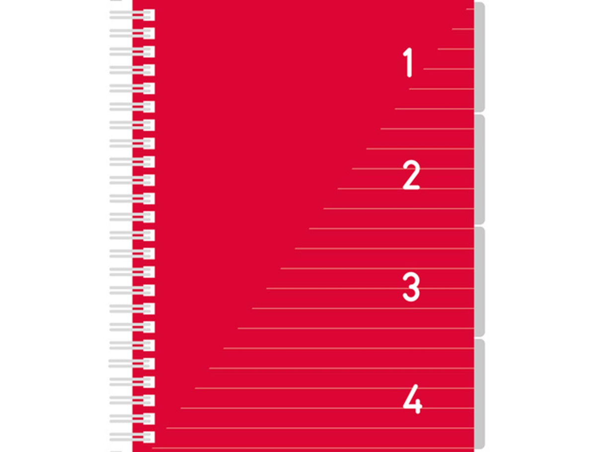 Kangaro schrijfblok 4-in-1 – a5 - met lijn - 200 pagina's - 60 grams – rood - k-58382