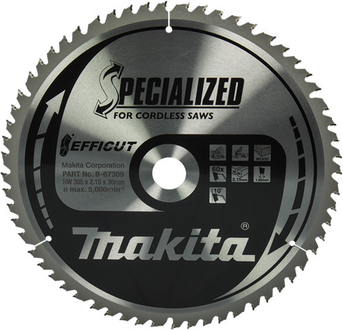Makita accessoires makita afkortzaagblad voor hout | efficut | ø 305mm asgat 30mm 60t - b-67309