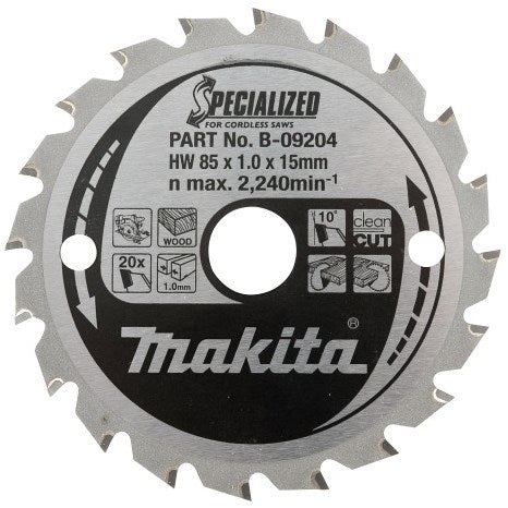 Makita accessoires makita cirkelzaagbad voor hout | specialized | ø 85mm asgat 15mm 20t - b-33576