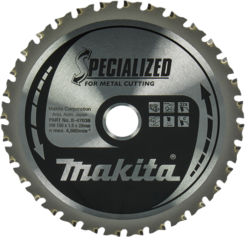 Makita accessoires makita cirkelzaagblad voor metaal | specialized | ø 150mm asgat 20mm 32t - b-47036