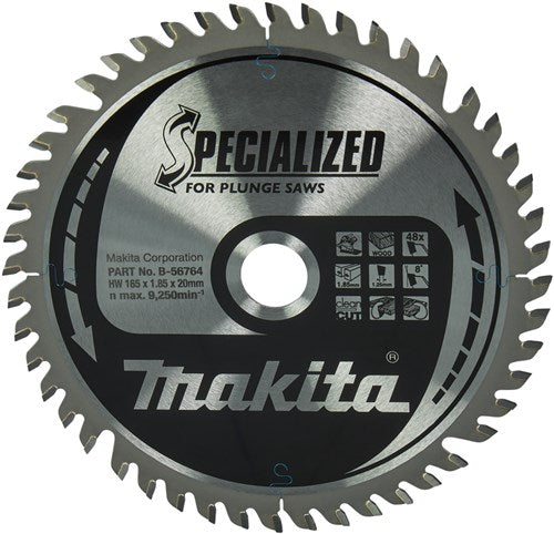 Makita accessoires makita invalzaagblad voor hout | specialized | ø 165mm asgat 20mm 48t - b-56764