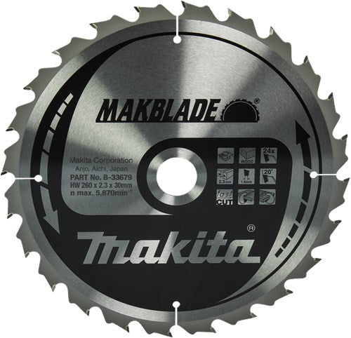Makita accessoires makita cirkelzaagblad voor hout | makblade | ø 260mm asgat 30mm 24t - b-33679