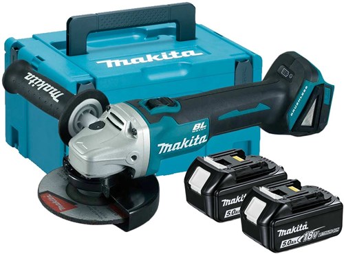 Makita dga506rtj 2x 5,0 ah accu-haakse slijper in makpac