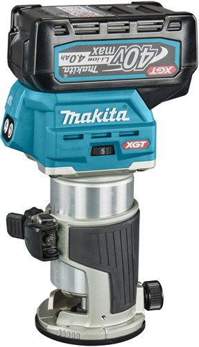 Makita rt001gm205 boven- en kantenfrees | 40 v max | 2 x 4.0 ah accu + snellader | incl. diverse voeten | in mbox rt001gm205