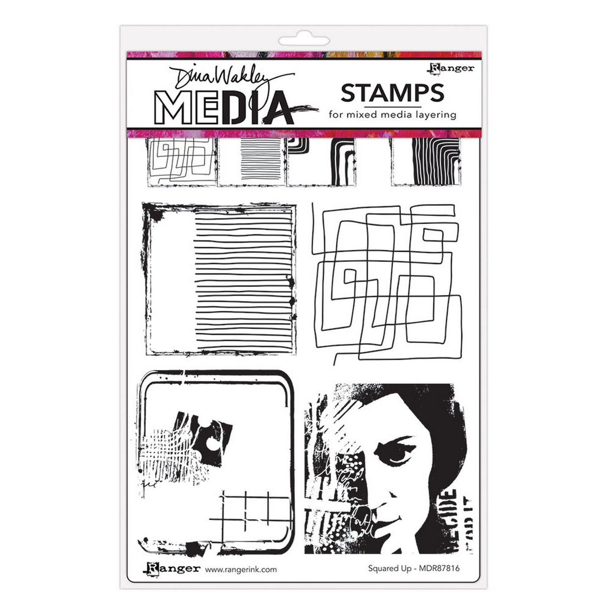 Ranger ink ranger • dina wakley media cling stamps squared up 6pcs