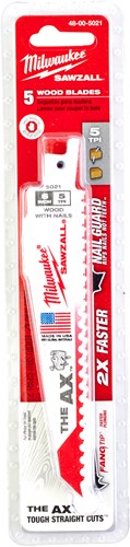 Milwaukee accessoires milwaukee sloopbladen | hout met spijkers | heavy duty ax™ | ax 150mm x 5 tpi | 5 stuks - 48475021