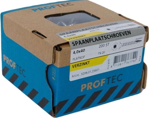Proftec spaanplaatschroef vz pk +snijpunt torx tx20 (+bit) 4.0x40 | 200 stuks - 5206.01.25601