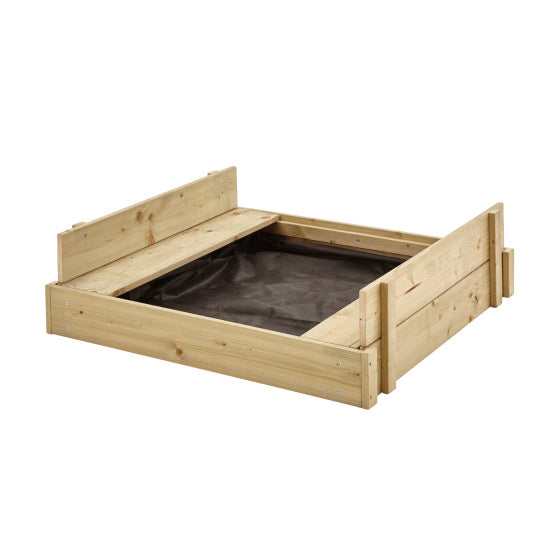 Tp toys Houten Zandbak met Deksel, Zitbankjes Bodemfolie