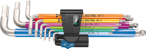 Wera 3950 9 hex-plus multicolour hf stainless 1 stiftsleutelset | metrisch | rvs | met vasthoudfunctie | 9-delig - 05022699001