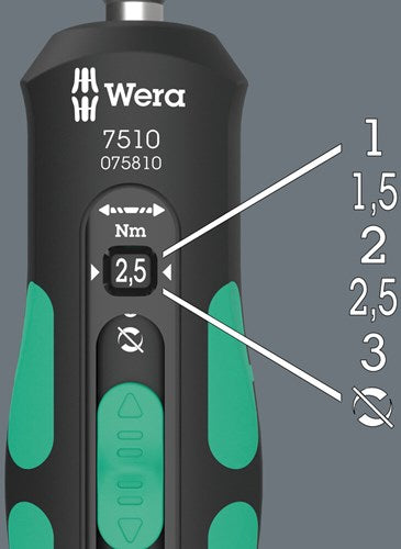 Wera 7510 kraftform safe-torque speed draaimomentschroevendraaier, 1-3 nm, 1 4 x 1,0 nm x 1,5 nm x 2,0 nm x 2,5 nm x 3,0 nm x 147.5 mm - 05075810001