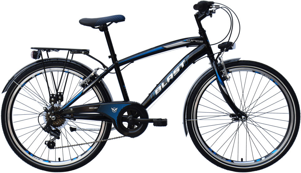 Wings blast 24 inch 36 cm jongens 6v v-brakes zwart blauw