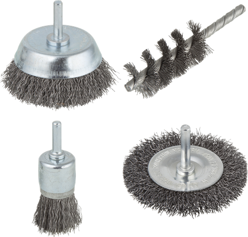 Wolfcraft - staalborstel boormachine set 4 delig - draadborstel - schuurborstel - borstelset – roestverwijderaar - 2133000