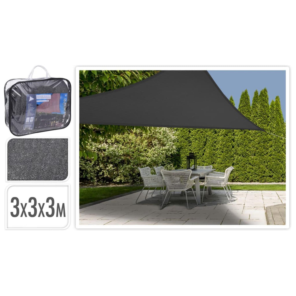 Pro garden schaduwdoek driehoek 3x3x3m grijs