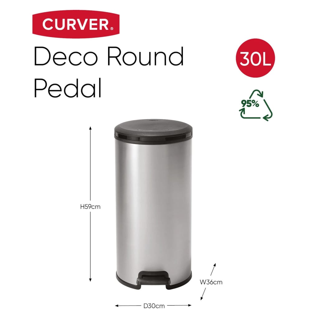 Curver Curver Pedaalemmer Deco rond 30 L zilverkleurig