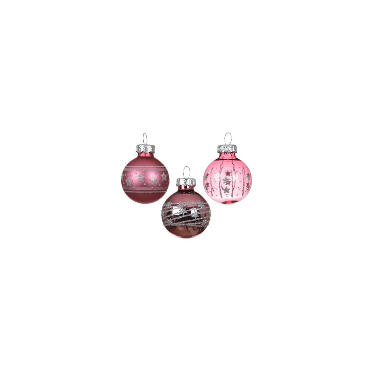 Decoris kerstballen glas roze ø3cm mix transparent shiny matt koker a 9 stuks