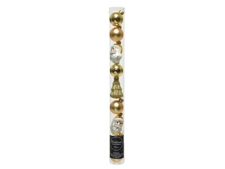 Decoris kerstfiguurset glas koker 9 stuks goud