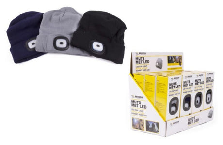 Producten commandomuts gebreid uni kleur met led lamp