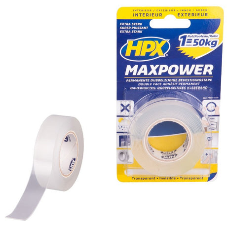 Hpx producten dubbelzijdig plakband maxpower transparant 19mm x 5m