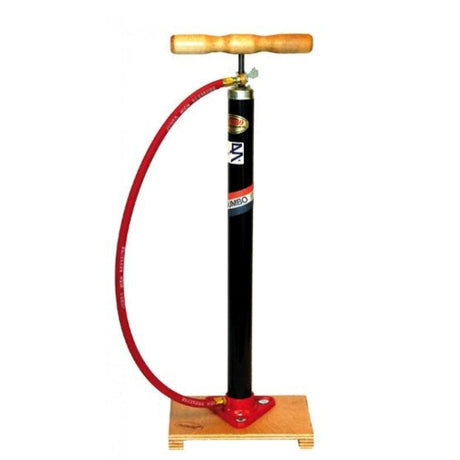 fietspomp op houten plank met Dunlop ventiel