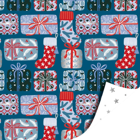 Kassaplan coated cadeaupapier dubbelzijdig 50cm 100m xmas gifts blue
