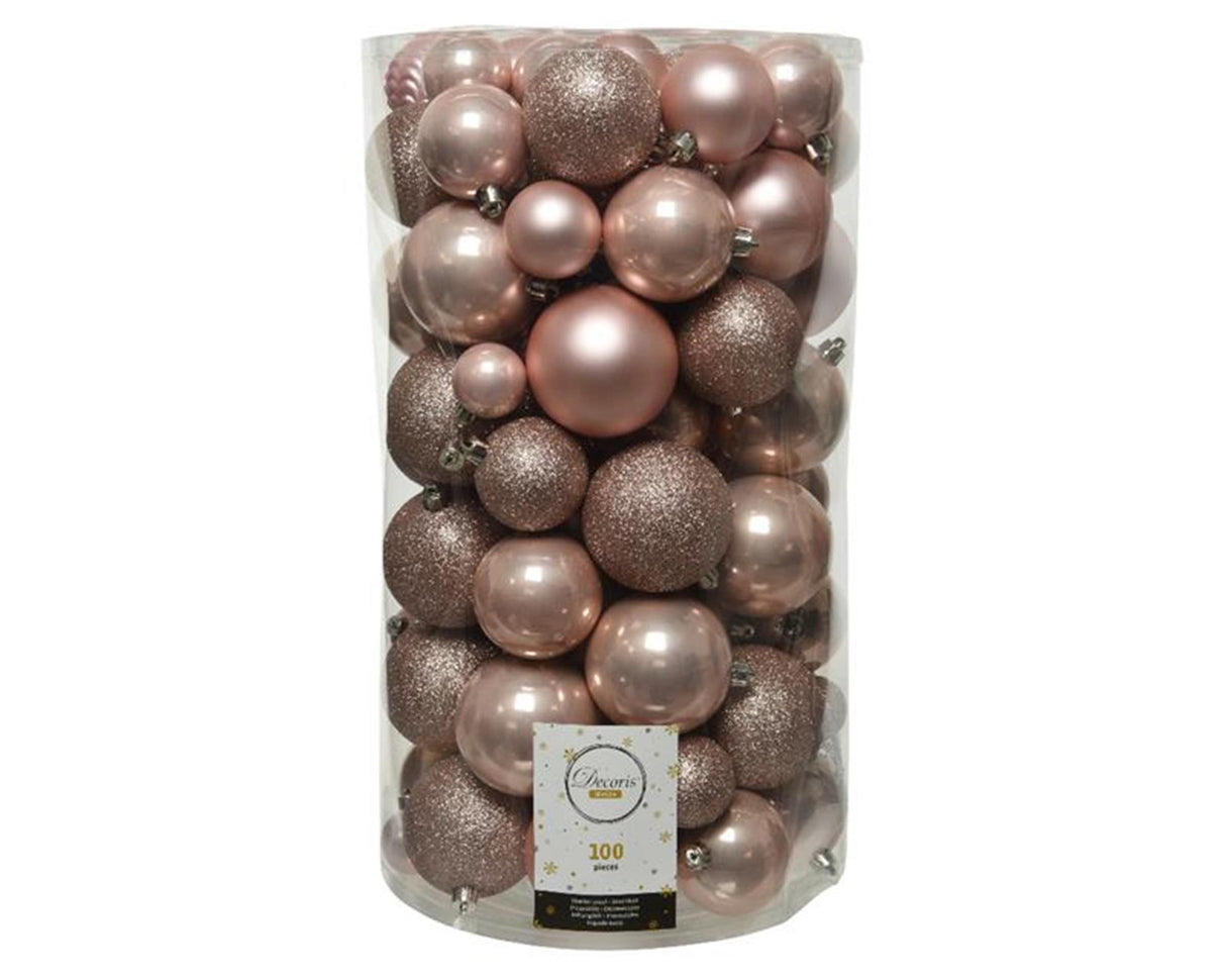 Decoris kerstballen koker a 100 kunststof roze