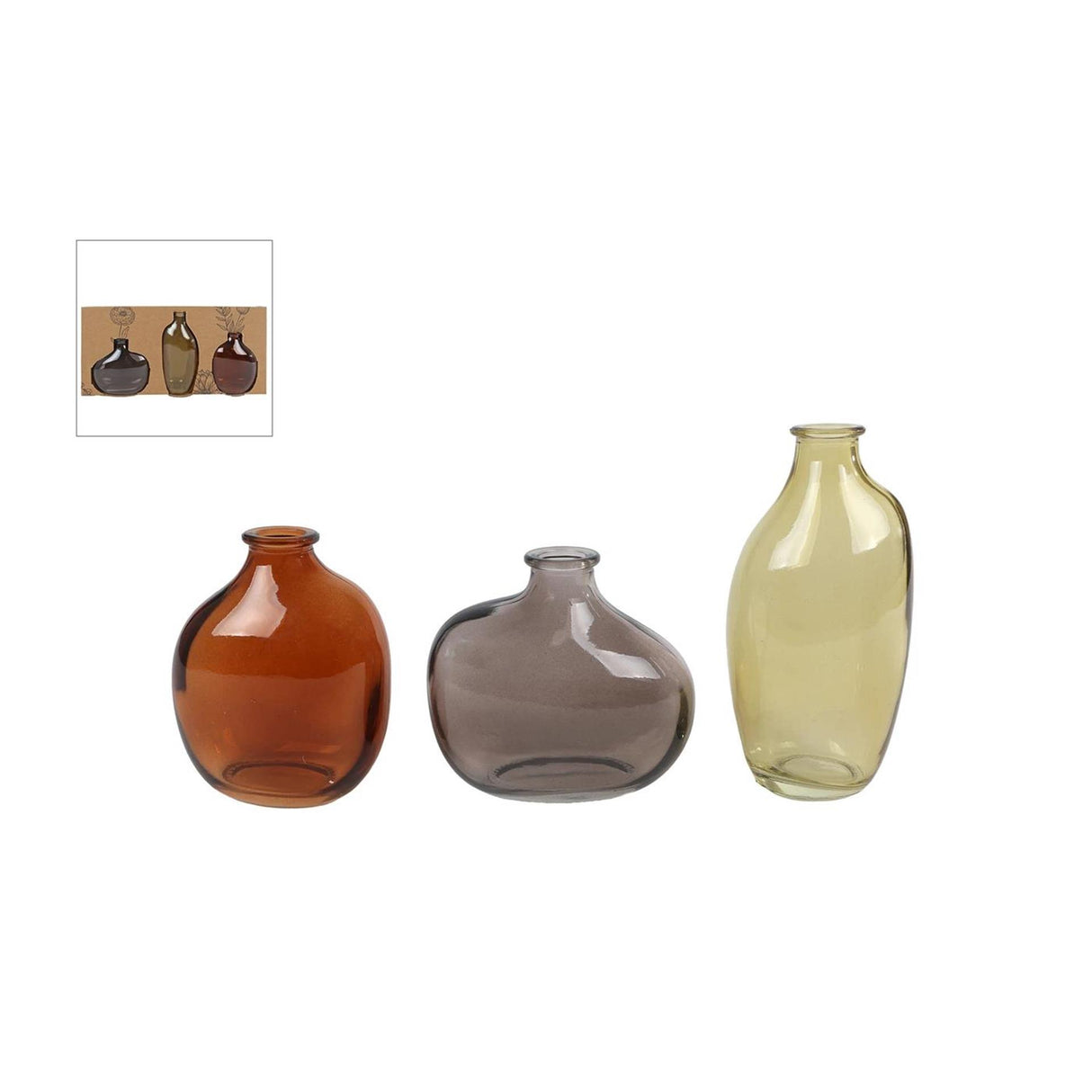 Vaas glas 3-delig bruin groen grijs