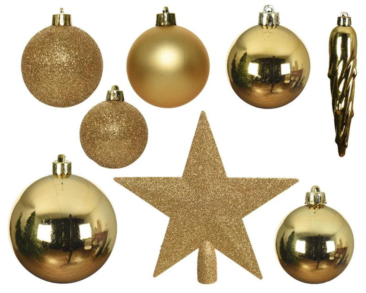 Decoris kerstballenset kunststof licht goud
